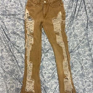 Distressed Tan Skinny Jeans